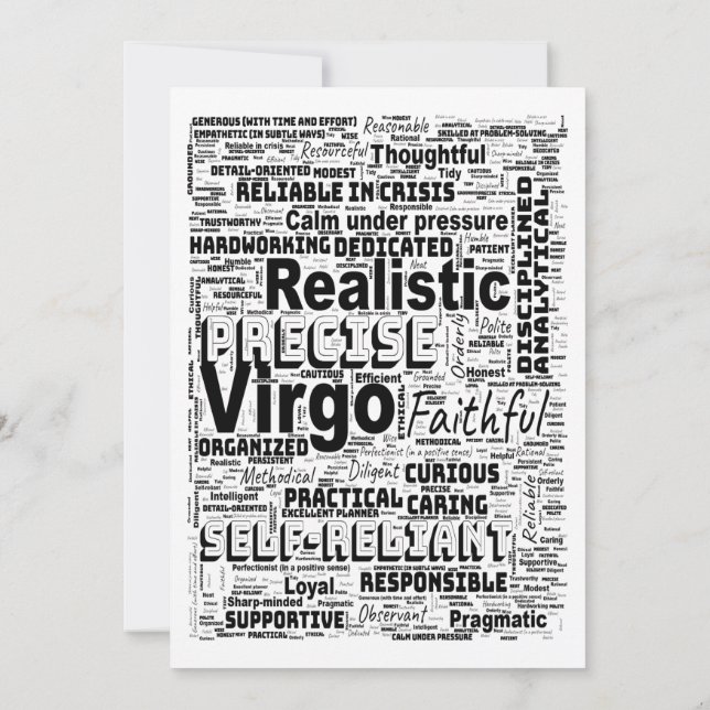 Virgo Zodiac Word Cloud Inspiration  Invitation (Back)