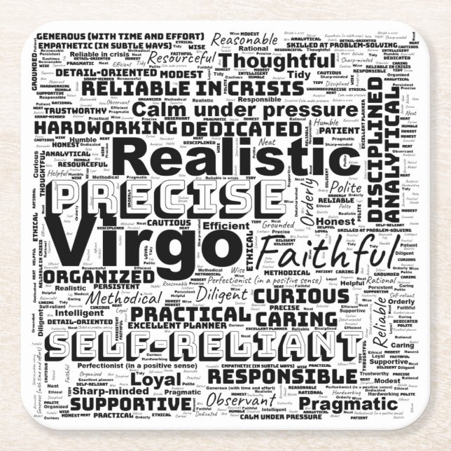 Virgo Zodiac Word Cloud Inspiration  Square Paper Coaster (Front)