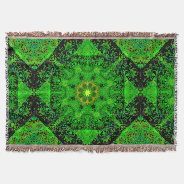 Viridescent Green Kaleidoscope,  Throw Blanket (Front)