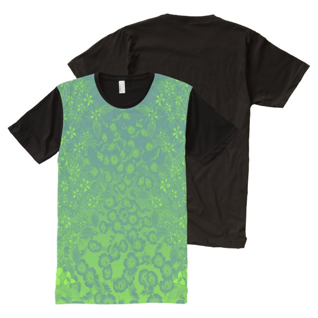 Viridian & Chartreuse Green Floral by Aleta All-Over Print T-Shirt (Front and Back)