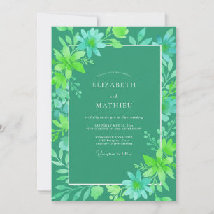 Viridian Green Lush Summer Wedding Invitation