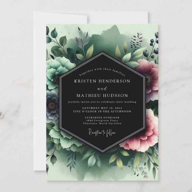 Viridian Mauve Umbral Wedding Invitation (Front)