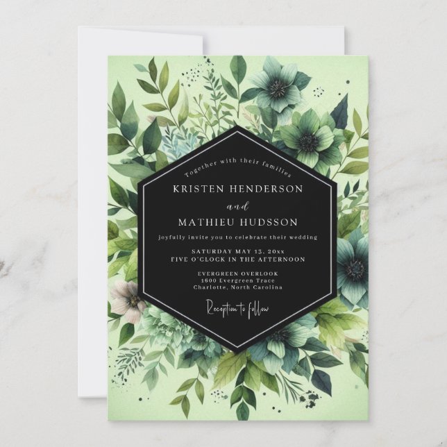 Viridian Painted Flora Wedding Invitation (Front)