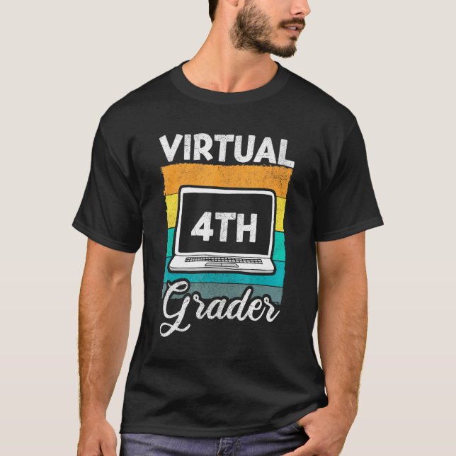 Virtual 4th Grader Kids Back To School First Day T-Shirt (Front)