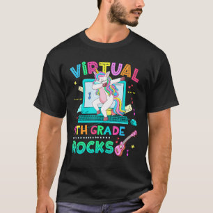 Virtual 9th Grade Rocks Dabbing Unicorn Mask Back T-Shirt