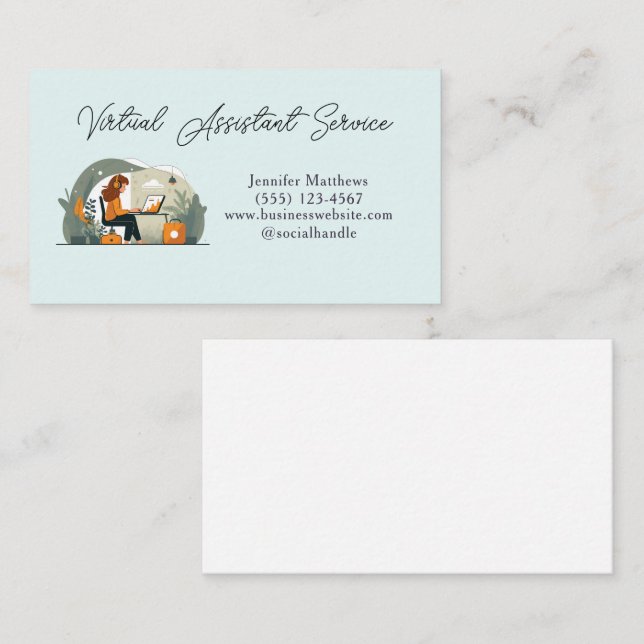 Virtual Assistant Office Secretary Service Business Card (Front/Back)
