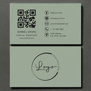 Virtual Assistant Sage Green Logo QR Code Business Card