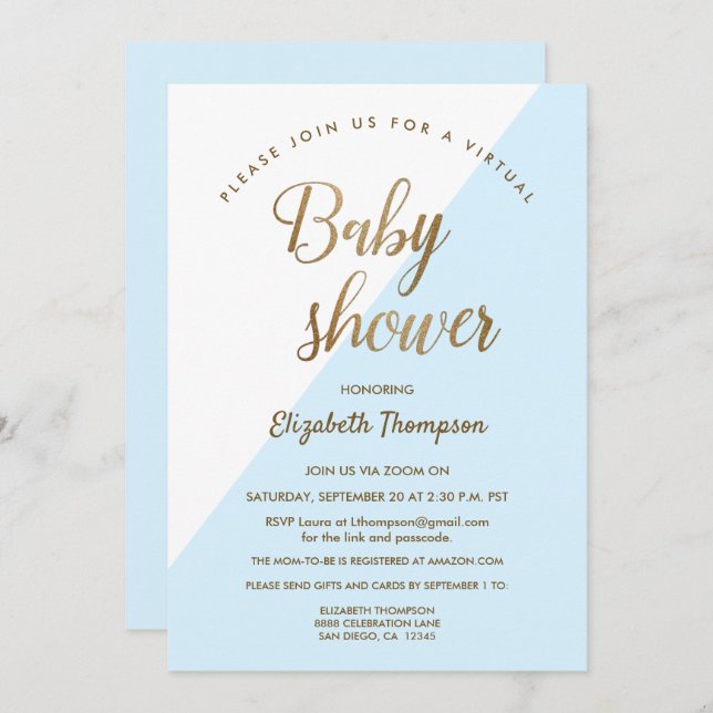 Virtual baby shower blue baby boy invitation (Front/Back)