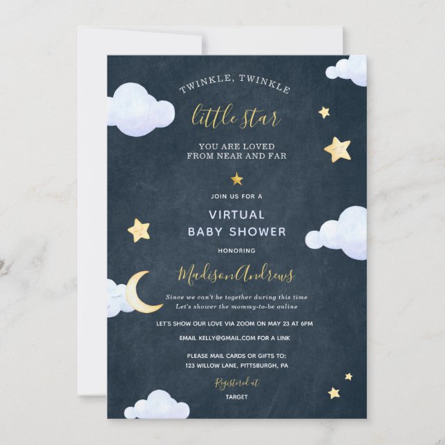 Virtual Baby Shower by Mail Twinkle Little Star Invitation (Front)