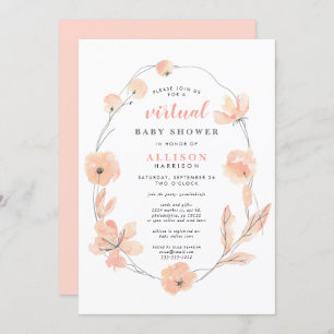 Virtual Baby Shower   Coral Floral Watercolor Invitation