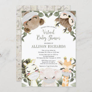 Virtual baby shower cute animals with masks invitation