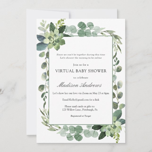 Virtual Baby Shower Eucalyptus Invitation (Front)