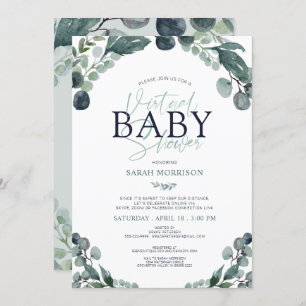 Virtual Baby Shower Eucalyptus Sage Blue Invitation