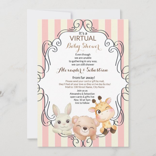 Virtual Baby Shower Forest Animals Invitation (Front)