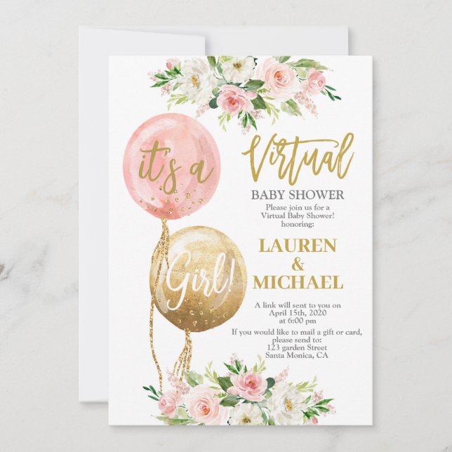 Virtual Baby Shower girl Invitation (Front)