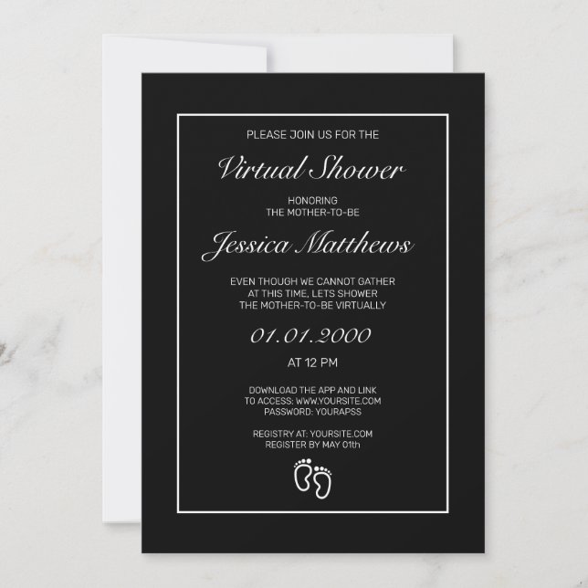 Virtual Baby Shower Modern Minimalist Black White Invitation (Front)