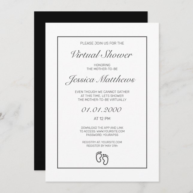 Virtual Baby Shower Modern Minimalist White Party Invitation (Front/Back)