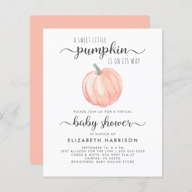 Virtual Baby Shower Orange Pumpkin Invitation (Front/Back)