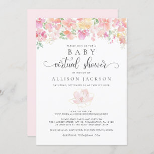 Virtual Baby Shower Pink Gold Floral Watercolor Invitation