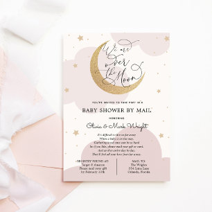 Virtual Baby Shower Pink Twinkle Star and Moon Invitation