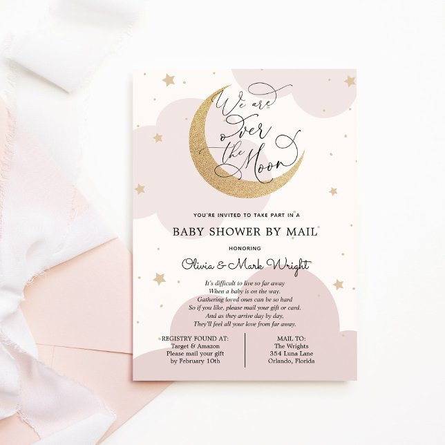 Virtual Baby Shower Pink Twinkle Star and Moon Invitation (Creator Uploaded)