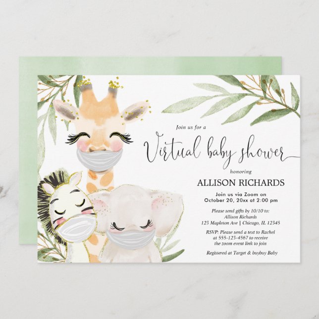 Virtual Baby Shower safari animals gender neutral Invitation (Front/Back)