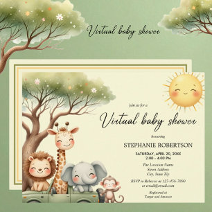 Virtual Baby Shower safari animals gender neutral Invitation
