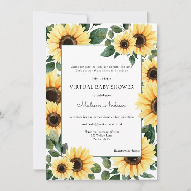 Virtual Baby Shower Sunflower Invitation (Front)