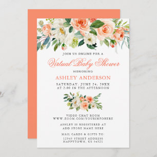 Virtual Baby Shower Watercolor Coral Floral Invitation