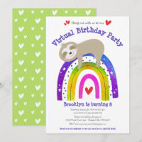 Virtual Birthday Cute Sloth Boho Rainbow Modern
