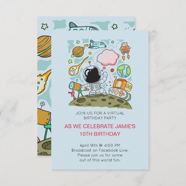 Virtual Birthday Party Theme Invitation (Front/Back)