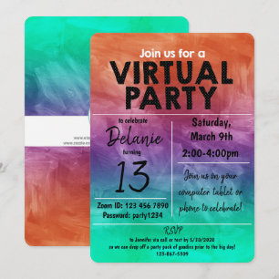 Virtual Birthday Party Watercolor Design Invitation