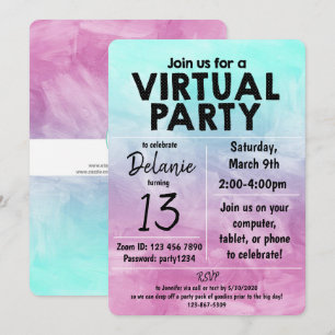 Virtual Birthday Party Watercolor Design Invitation