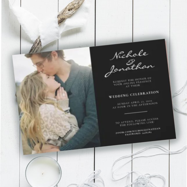Virtual Black and White Online Photo Wedding  Invitation (Creator Uploaded)