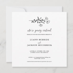 Virtual Black White Floral Wedding Invitation Card