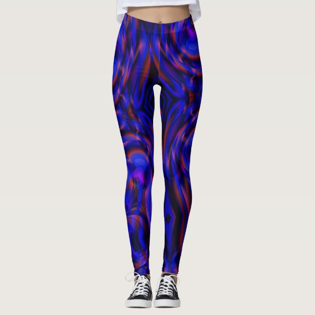 Virtual blue curved checkers in floating illusion  leggings (Front)