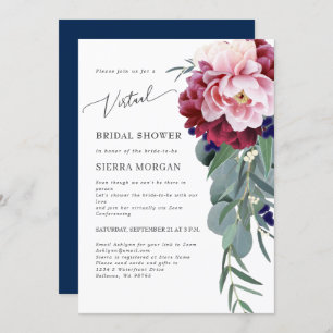 Virtual Blush Burgundy Navy Blue Bridal Shower Invitation