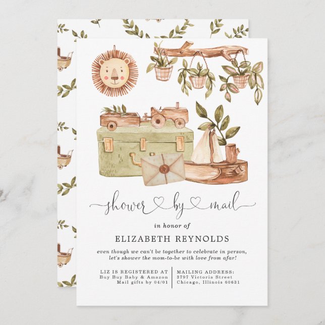 Virtual Boho Baby Shower by Mail Invitation (Front/Back)