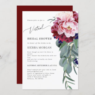 Virtual Bridal Shower Blush Pink Burgundy Floral Invitation