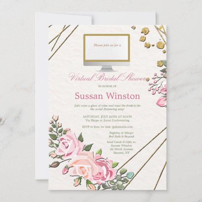 Virtual Bridal Shower Floral Invitation (Front)