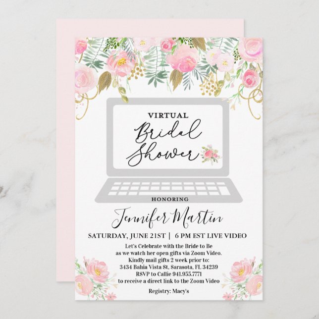 Virtual Bridal Shower Floral Invitation (Front/Back)