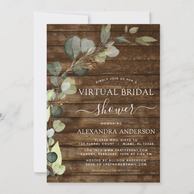 Virtual Bridal Shower Greenery Eucalyptus Invitation (Front)