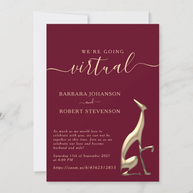 Virtual Burgundy Zoom Wedding Invite (Front)