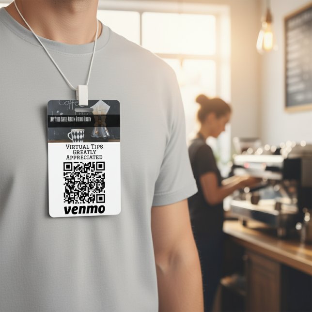 Virtual Cashless Tipping QR Code Badge ID Badge (Virtual Cashless Tipping QR Code Badge)