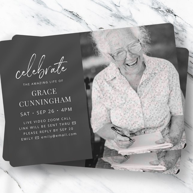 Virtual Celebrate the Amazing Life Modern Photo Invitation (Creator Uploaded)