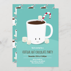 Virtual Christmas Party Hot Chocolate Teal Invitation