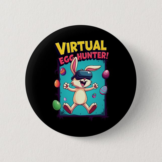 Virtual Egg Hunter - Funny Gamer Bunny Vr Easter G 6 Cm Round Badge (Front)