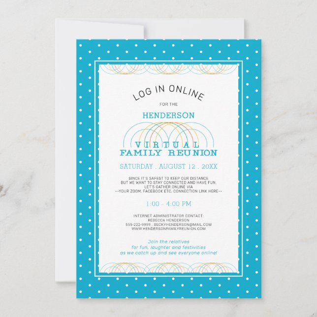Virtual Family Reunion Connections Aqua Blue Dot Invitation (Front)