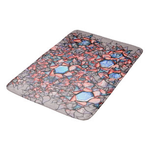Virtual flower carved in blue and salmon bath mat
