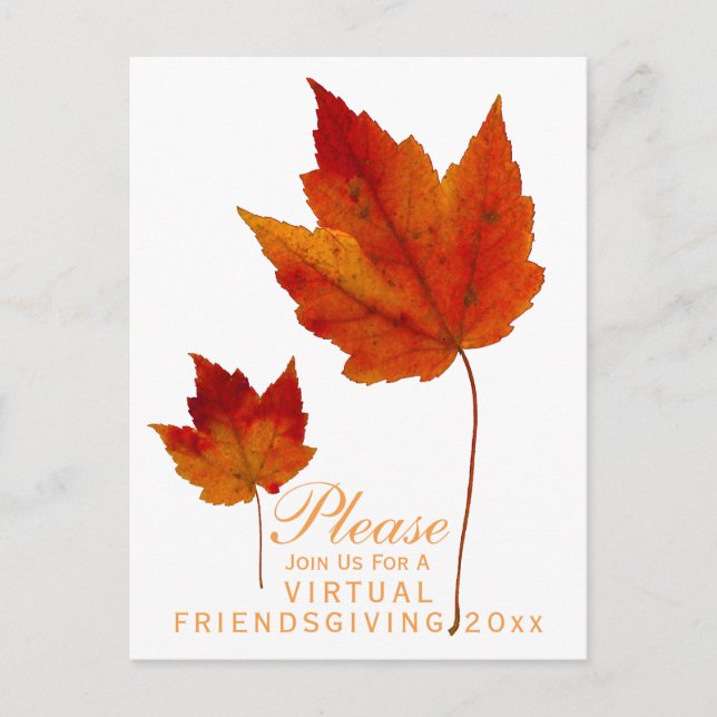 Virtual Friendsgiving Autumn Maple Leaves Holiday Invitation Postcard (Front)